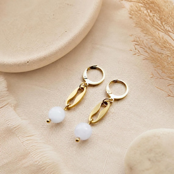 Rose Quartz Earrings Gold Stainless Steel | Natural Stone Earrings | Boho Jewelry | Handmade natural stone earrings | Gift for Her