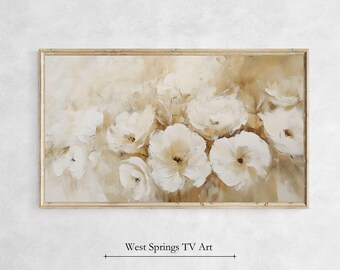 White Flowers Frame TV Art, Neutral Floral Painting, Spring Summer Art for TV,  Digital Download, Modern Aesthetic Home Décor, Botanical