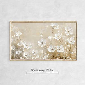 Frame TV Art White Wildflowers Painting, Textured Botanical, Muted Neutral Tone Art, Instant Digital Download, Spring Home Décor Floral