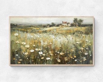 Samsung Frame TV Art Summer Flower Field Landscape Oil Painting, Instant digital download, v wallpaper,digital art,Farmhouse Home wall décor