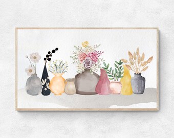 Frame TV Art, Flowers and pottery, Spring frame tv art, floral frame tv art, Instant Download, Samsung Art TV, Tv wallpaper, Digital Art