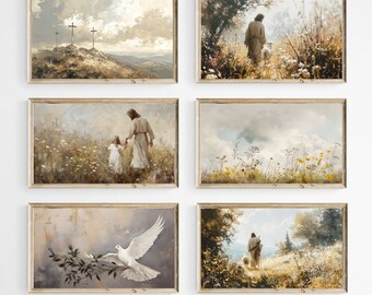 Samsung Frame TV Art Christian Religious Bundle, Best Seller, Cross Passion, He is Risen, Jesus Leaves 99, Child of God, Digital Download