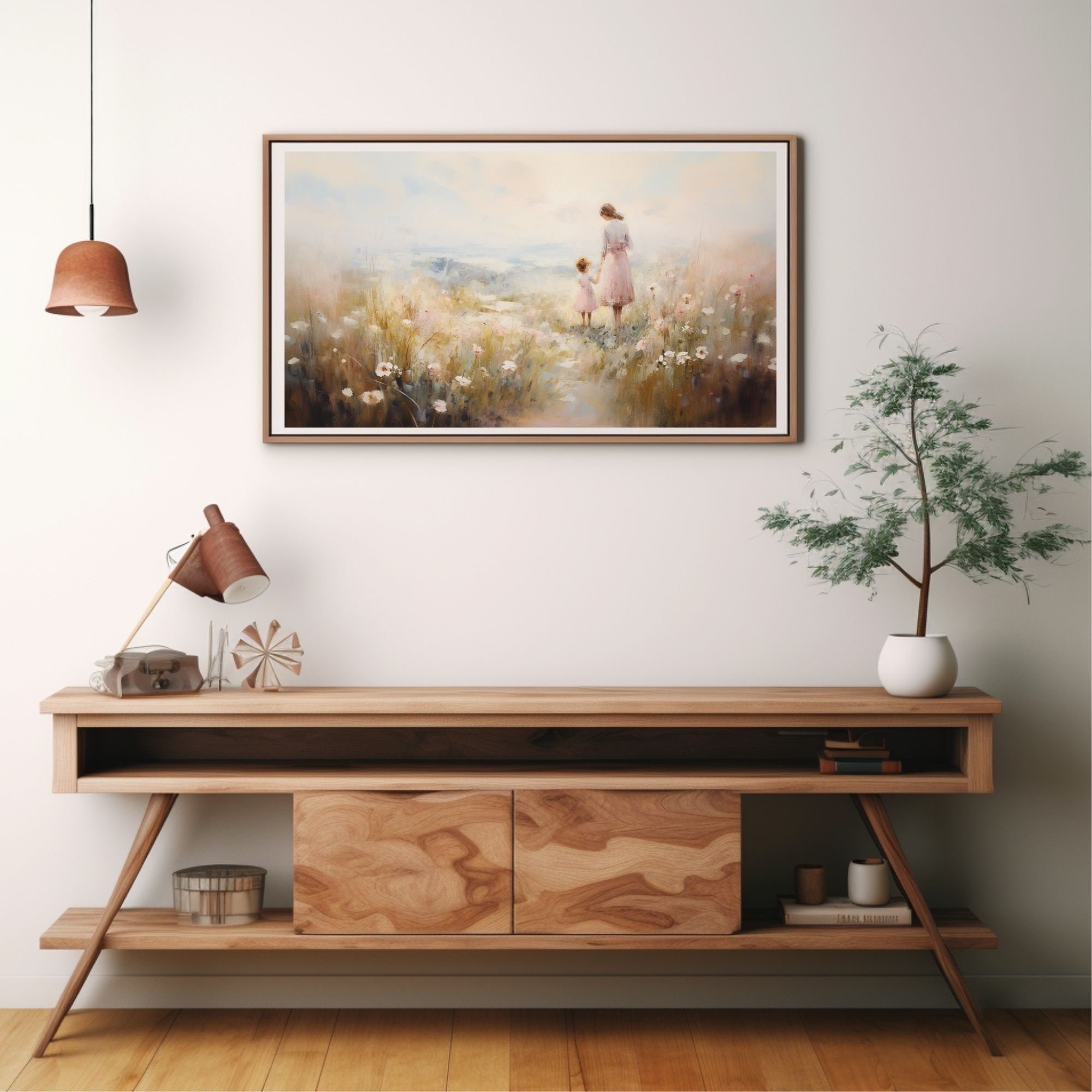 Spring Tv Background Samsung Frame TV Art,spring Painting Mom and Child in Flower Field ...