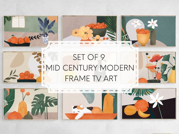 Samsung Frame TV Art Set of 9, Mid Century Modern Abstract, Fruit and Floral, Instant Download, digital tv art, abstract tv art,tv wallpaper