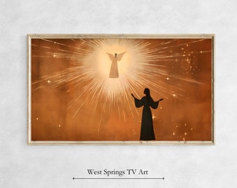 Kerst Frame TV Art Kerststal Engel verschijnt aan Maria, Instant Download, tv wallpaper, digitale download, Christelijke Religieuze TV Art