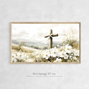 Frame TV Art Easter, Christian Cross, He is Risen, Easter Religious tv Art, Instant Digital Download,Jesus Christ Resurrection,Golgotha Hill