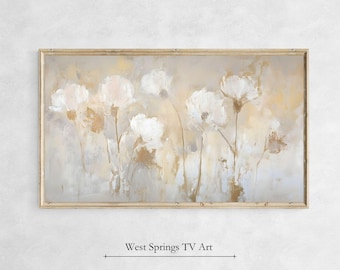 Abstrakte Blumenrahmen TV Kunst, Neutrale Blumenmalerei, Frühling Sommer Kunst für TV, digitaler Download, moderne ästhetische Wohnkultur, botanisch