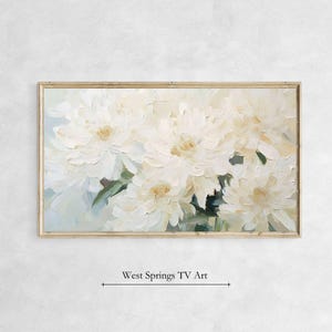 Frame TV Art for Spring Summer White Flowers Painting, Textured Botanical Painting, Modern TV Art, Digital Download, Home Décor Floral