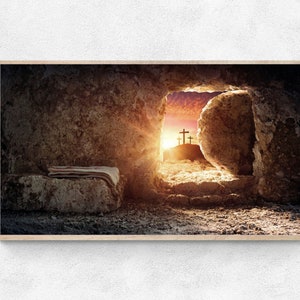 Samsung Frame TV Art Easter, Christian Cross, He is Risen, Religious tv Art, Instant Download, TV wallpaper, Digital Art, Digital Download image 1