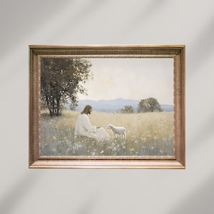 Jesus and Lamb, the lost sheep, Jesus Leave the 99, The Good Shepherd, Christian Religious painting, Digital Download, Christian Printable