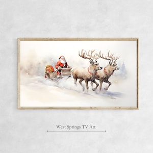 Samsung Frame TV Art, Santa Riding Sleigh, Christmas Holiday Tv Art, Instant Download, digital art, tv wallpaper, digital download