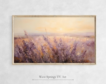 Frame TV Art, Peinture à l’huile Champ de lavande, Art tv cadre de printemps, art tv cadre floral, Téléchargement instantané, Samsung Art TV, Fond d’écran TV, Art numérique