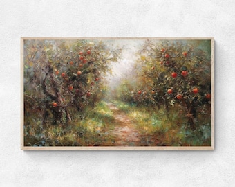 Samsung Frame TV Art Summer Apple Orchard, Oil Painting Textured tv art, Instant Download, digital download, tv wallpaper, Home wall décor