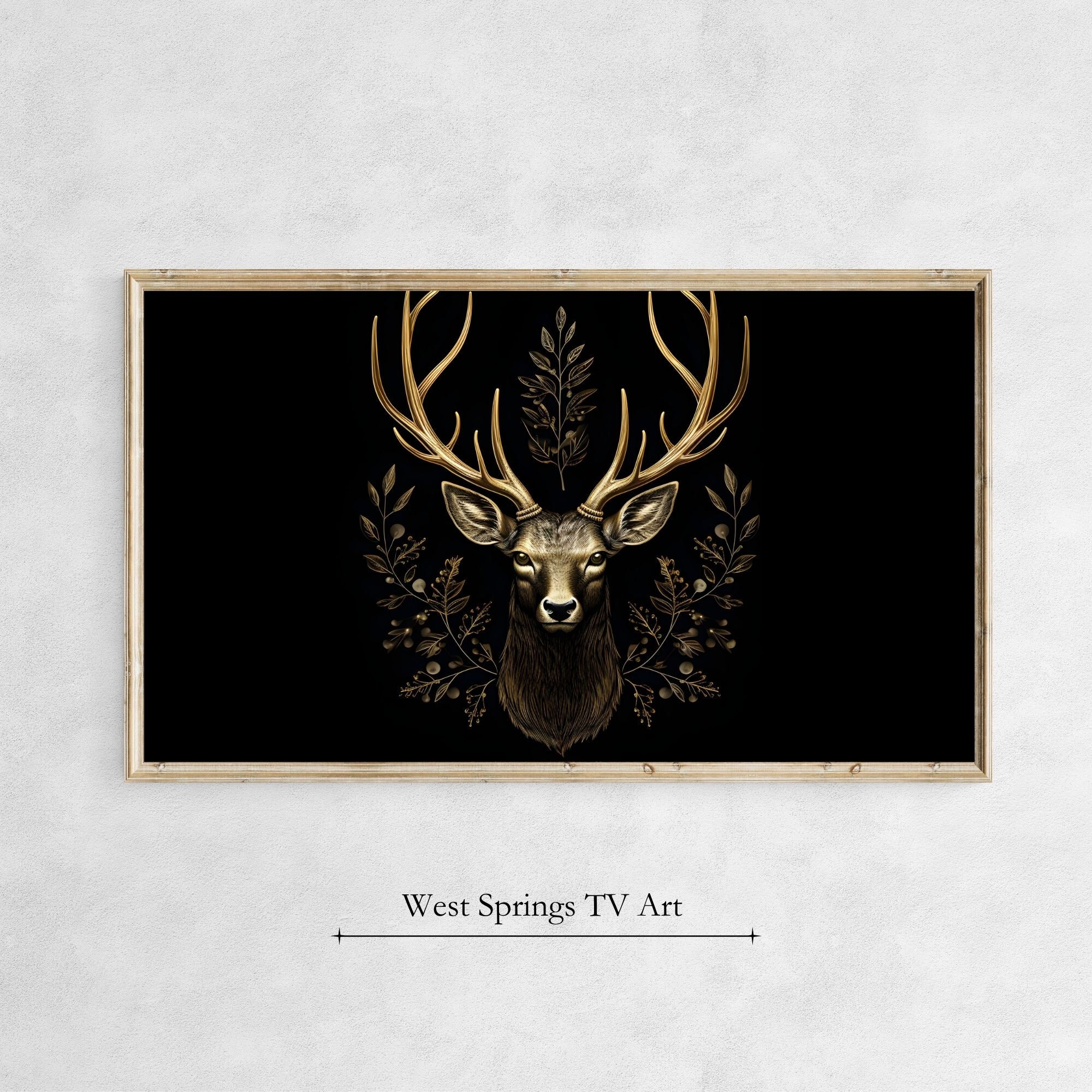 Christmas Frame TV Art Dark Gold Glitter Reindeer, Holiday Dark Academia Tv Art,digital tv art wallpaper, Instant Download, Digital Download