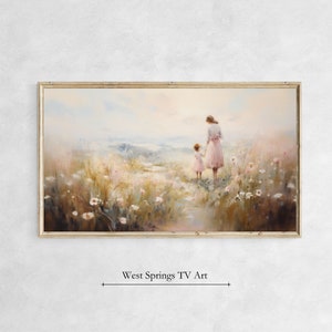 Samsung フレーム TV アート、花畑の春の絵画ママと子供、花柄の TV アート、春の TV アート、インスタント ダウンロード、Samsung アート TV、TV の壁紙