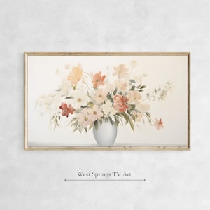 Samsung Frame TV Art, dipinto su vaso di fiori primaverili, download immediato, arte digitale, sfondo TV, download digitale, decorazioni floreali per pareti di casa