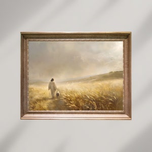 Jesus Leaves the 99 Painting, Good Shepherd, Parable of The Lost Sheep, Digital Download,Religious Print,Modern Christian Printable Wall Art