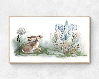 Rahmen TV Kunst, Osterhase Tv Kunst, Aquarell Hase Blumen, Instant Download, Rahmen TV Wallpaper, digitale Kunst, digitaler Download, Frohe Ostern