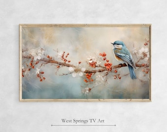 Frame TV Art Christmas Bird, Animal TV Art, Vintage Painting, Home Décor, Instant Download, digital art, tv wallpaper, digital download