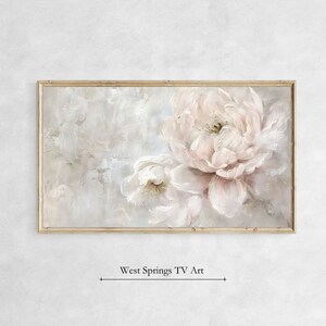 Samsung Frame TV Muted White Flower Painting, Textured Vintage style Botanical Painting, Soft Floral Elegance, Digital Download, Home Décor