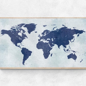 Samsung Frame TV Art, Vintage Weltkarte, Blaue Weltkarte, Instant Download, digitale Kunst für TV, TV Wallpaper, Home Office Dekor, 4k TV Art