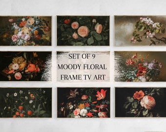 Samsung Frame TV Art Set of 9 Vintage Moody Floral Painting, Botanical Tv Art, Vintage Tv Art, Instant Download, digital tv art,tv wallpaper