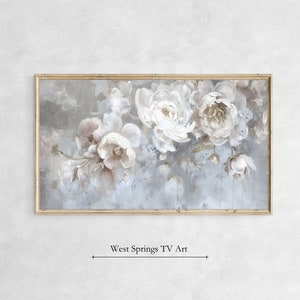 Samsung Frame TV Muted White Flower Painting, Textured Vintage style Botanical Painting, Soft Floral Elegance, Digital Download, Home Décor