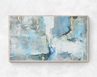 Frame TV Art, Blue and Grey Oil Painting Abstract, Modern Abstract Tv art, Instant Download, TV wallpaper, Digital Tv Art, Digital Download