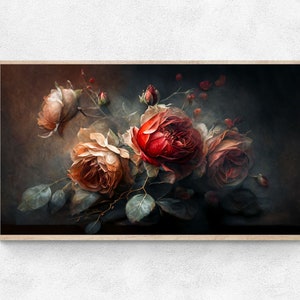 Samsung Frame TV Art, Dark Moody Roses, Floral Tv Art, Abstract ...