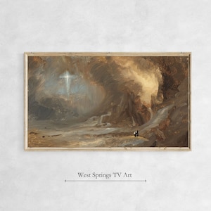 Frame TV Art Vintage Painting Christian Cross in Cave ,Instant Download, digital art, tv wallpaper, digital download, Religious TV Art