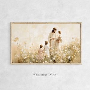 Samsung Frame TV Art, Gesù Cristo insegna ai bambini, figlio di Dio, pace in Cristo, pittura a olio religiosa cristiana, download digitale