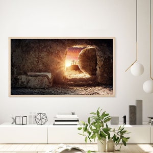 Samsung Frame TV Art Easter, Christian Cross, He is Risen, Religious tv Art, Instant Download, TV wallpaper, Digital Art, Digital Download image 2