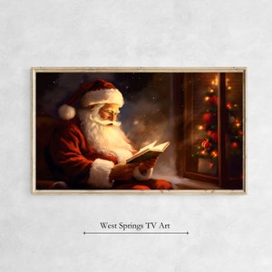 Samsung Frame TV Art Santa reading book, Christmas Painting, Instant Download, digital art,tv wallpaper, digital download Xmas holiday décor