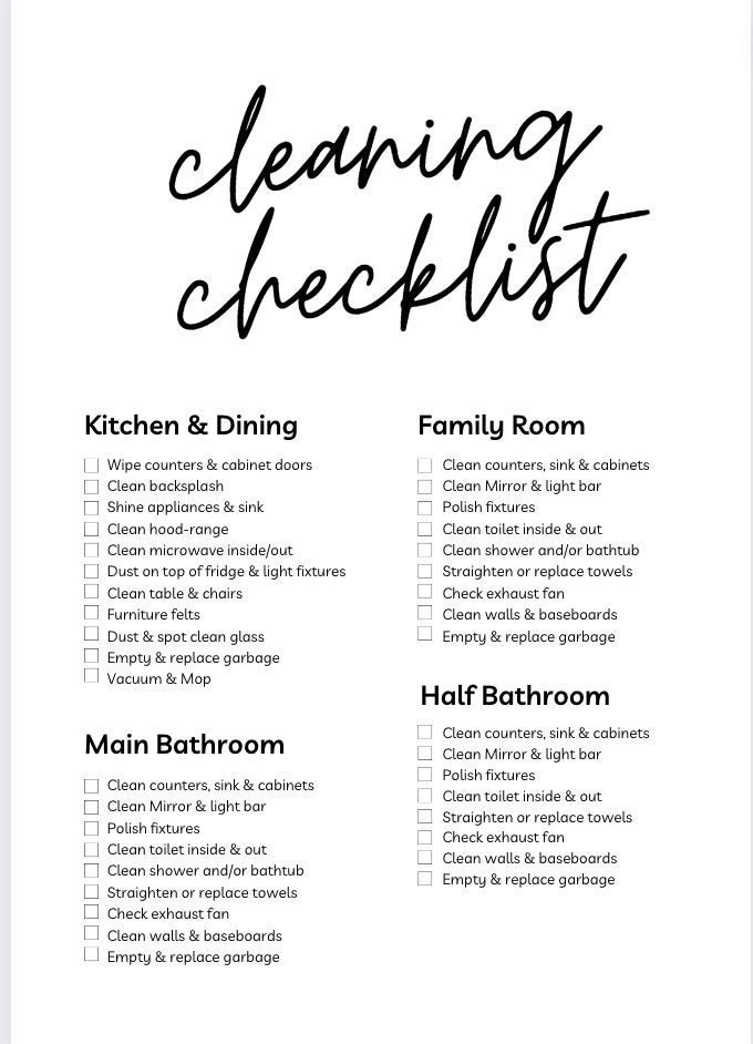 Cleaning Checklist Daily Five Minute Tasks to Keep Your Home - Etsy