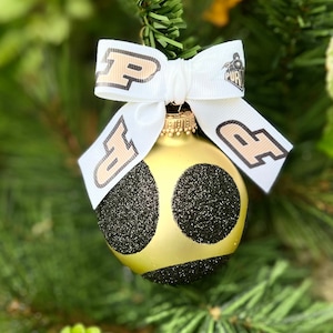 Purdue Inspired Polka Dot Christmas Glass Ball Ornament with Bow|Christmas decor|gift for sports fan