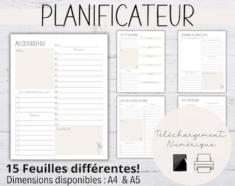 Undated diary, Weekly planner, To do list, Life organizer, French planner, Meal list, Digital diary