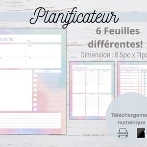 Planner in French, Weekly and monthly planner, Habit tracker in French and meal planner, Agenda without date