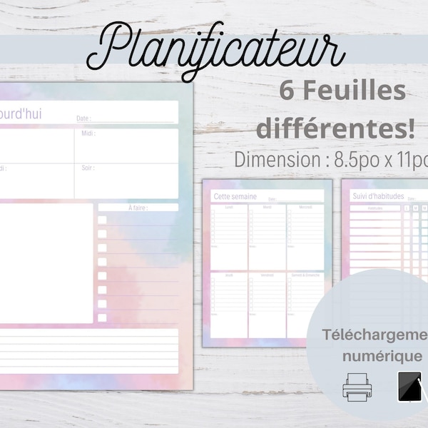 Planificateur en français, Planificateur hebdomadaire et mensuel, Habit tracker en français et planificateur de repas, Agenda sans date