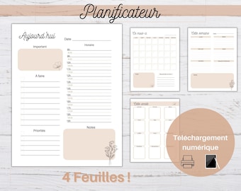 Printable Priority Planner, Agenda, Time Organizer, Day, Month, Week and Year Planner Set, Pastel