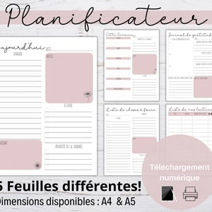 Time organizer, Planner in French, Weekly planner, Daily planner, To do list, Meal list, Shopping list