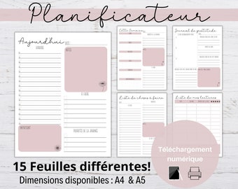 Agenda temporale, agenda in francese, agenda settimanale, agenda giornaliera, lista delle cose da fare, lista dei pasti, lista della spesa