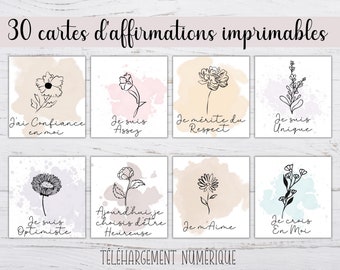 30 Cartes d’affirmations positives en français, Cartes d’affirmations imprimables, Confiance en soi, Estime de soi, Amour de soi, Motivation