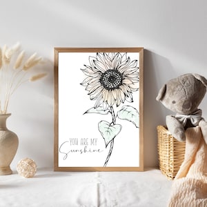 Set of 2 printable &quot;You are my sunshine&quot; wall art, Minimalist nursery wall art, You are my sunshine print, Sunflower printable art