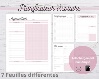 Weekly planner for student, School planner without date, School diary, Study planner in French