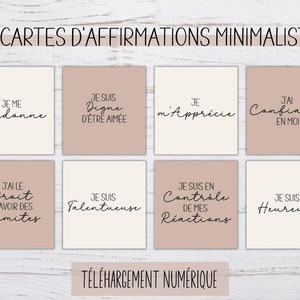 Positive Affirmations in French, Printable Positive Affirmations Cards, Self Esteem, Self Love, Minimalist Affirmations