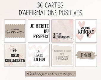 30 cartes d’affirmations positives, Affirmations positives imprimables, Amour de soi et manifestation, Confiance en soi, Estime de soi