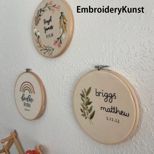 Modern Embroidery,Custom Name Floral Embroidery Hoop