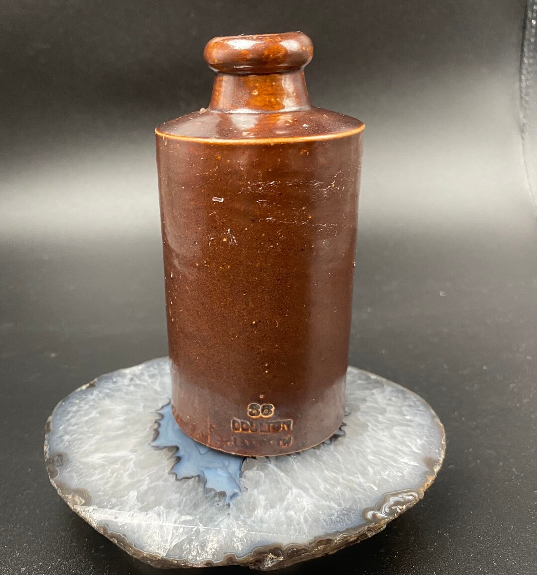 Doulton Lambeth Ink Bottle Ceramic Stoneware Brown in Color & 4.5 High