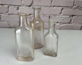 Antique Rx Bottles - 3 Cork-Stopper Pharmacy Medication Bottles - ALL for 1 Price