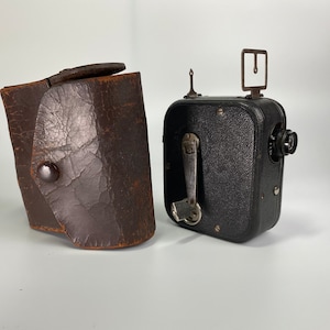 1923 Pathe Baby Movie Camera: Hand Cranked, 9.5mm, Paris France w/ Leather Case